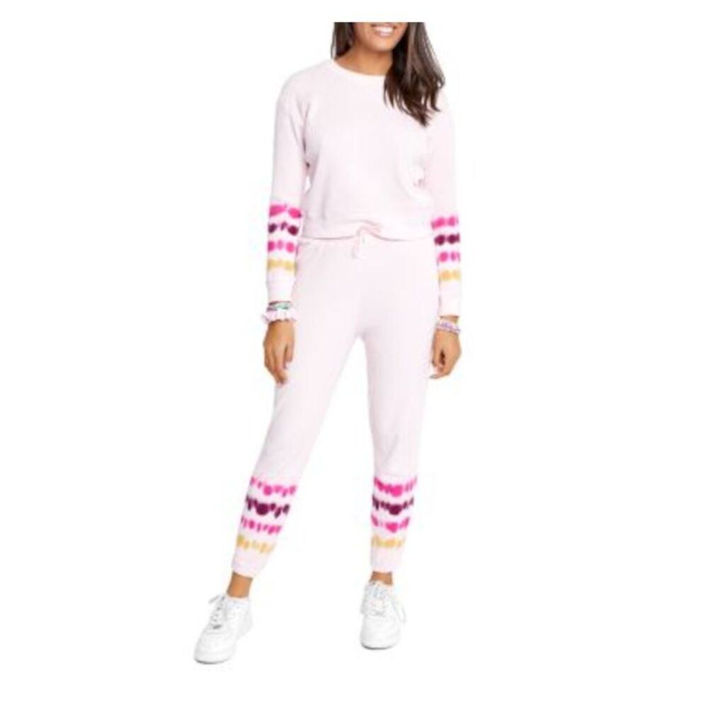 SUNDOWN BY SPLENDID Womens Pink Textured Drawstring Tie Dye Cuffed Pants M